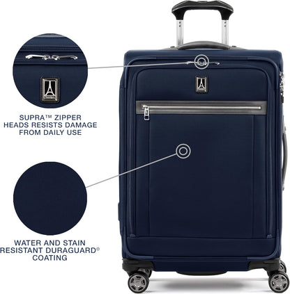 Platinum Elite Softside Expandable Carry on Luggage, 8 Wheel Spinner Suitcase, USB Port, Suiter, Men and Women, Shadow Black, Carry On 21-Inch