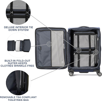 Platinum Elite Softside Expandable Carry on Luggage, 8 Wheel Spinner Suitcase, USB Port, Suiter, Men and Women, Shadow Black, Carry On 21-Inch