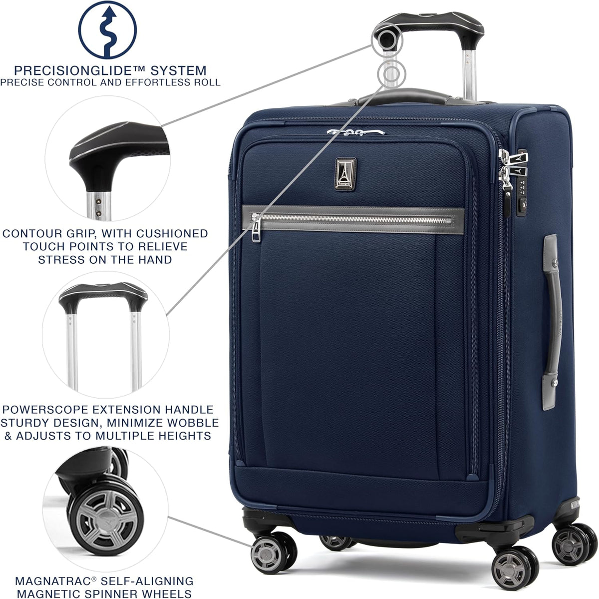 Platinum Elite Softside Expandable Carry on Luggage, 8 Wheel Spinner Suitcase, USB Port, Suiter, Men and Women, Shadow Black, Carry On 21-Inch
