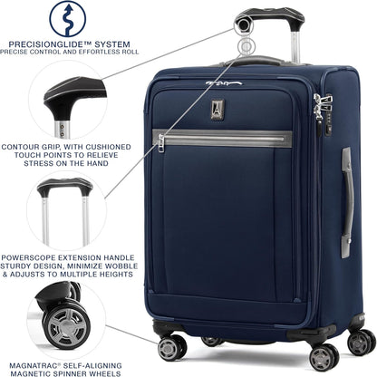 Platinum Elite Softside Expandable Carry on Luggage, 8 Wheel Spinner Suitcase, USB Port, Suiter, Men and Women, Shadow Black, Carry On 21-Inch