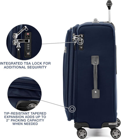 Platinum Elite Softside Expandable Carry on Luggage, 8 Wheel Spinner Suitcase, USB Port, Suiter, Men and Women, Shadow Black, Carry On 21-Inch