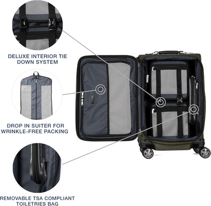 Platinum Elite Softside Expandable Carry on Luggage, 8 Wheel Spinner Suitcase, USB Port, Suiter, Men and Women, Shadow Black, Carry On 21-Inch