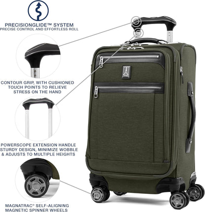 Platinum Elite Softside Expandable Carry on Luggage, 8 Wheel Spinner Suitcase, USB Port, Suiter, Men and Women, Shadow Black, Carry On 21-Inch