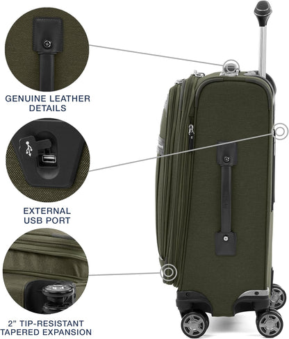 Platinum Elite Softside Expandable Carry on Luggage, 8 Wheel Spinner Suitcase, USB Port, Suiter, Men and Women, Shadow Black, Carry On 21-Inch