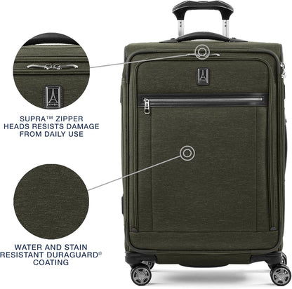 Platinum Elite Softside Expandable Carry on Luggage, 8 Wheel Spinner Suitcase, USB Port, Suiter, Men and Women, Shadow Black, Carry On 21-Inch