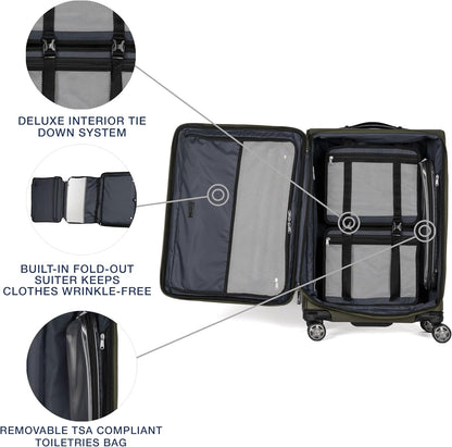 Platinum Elite Softside Expandable Carry on Luggage, 8 Wheel Spinner Suitcase, USB Port, Suiter, Men and Women, Shadow Black, Carry On 21-Inch