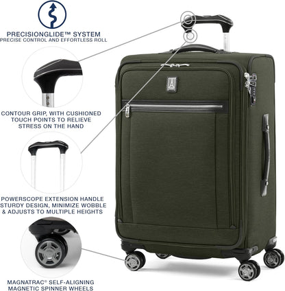 Platinum Elite Softside Expandable Carry on Luggage, 8 Wheel Spinner Suitcase, USB Port, Suiter, Men and Women, Shadow Black, Carry On 21-Inch