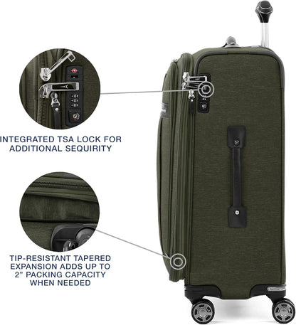 Platinum Elite Softside Expandable Carry on Luggage, 8 Wheel Spinner Suitcase, USB Port, Suiter, Men and Women, Shadow Black, Carry On 21-Inch