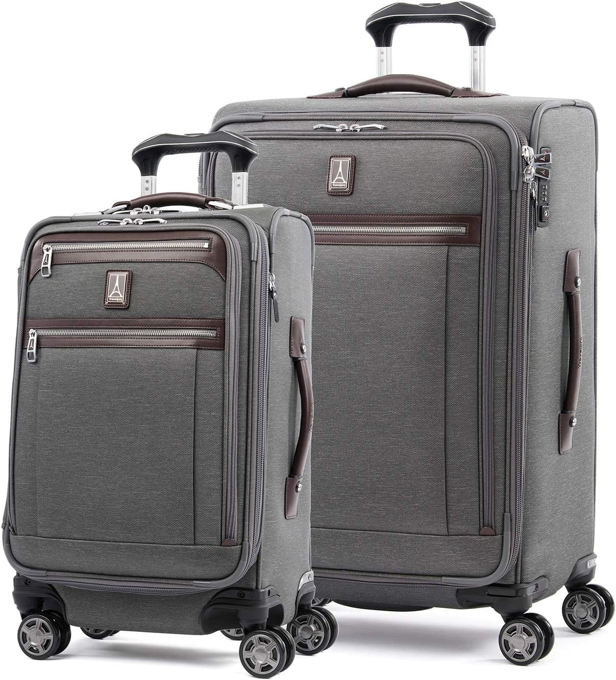 Platinum Elite Softside Expandable Carry on Luggage, 8 Wheel Spinner Suitcase, USB Port, Suiter, Men and Women, Shadow Black, Carry On 21-Inch