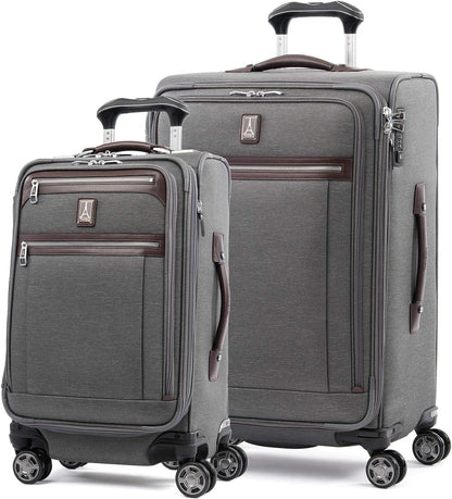 Platinum Elite Softside Expandable Carry on Luggage, 8 Wheel Spinner Suitcase, USB Port, Suiter, Men and Women, Shadow Black, Carry On 21-Inch