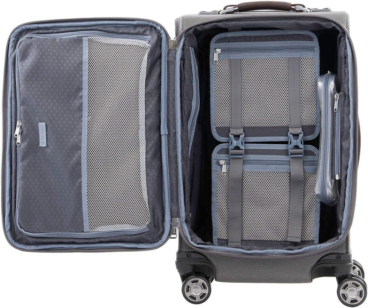 Platinum Elite Softside Expandable Carry on Luggage, 8 Wheel Spinner Suitcase, USB Port, Suiter, Men and Women, Shadow Black, Carry On 21-Inch
