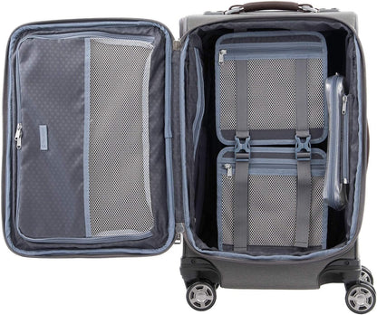 Platinum Elite Softside Expandable Carry on Luggage, 8 Wheel Spinner Suitcase, USB Port, Suiter, Men and Women, Shadow Black, Carry On 21-Inch