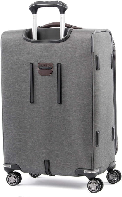 Platinum Elite Softside Expandable Carry on Luggage, 8 Wheel Spinner Suitcase, USB Port, Suiter, Men and Women, Shadow Black, Carry On 21-Inch