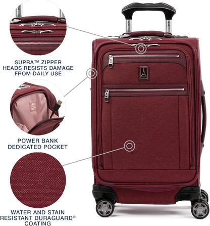 Platinum Elite Softside Expandable Carry on Luggage, 8 Wheel Spinner Suitcase, USB Port, Suiter, Men and Women, Shadow Black, Carry On 21-Inch