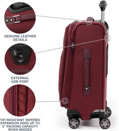 Platinum Elite Softside Expandable Carry on Luggage, 8 Wheel Spinner Suitcase, USB Port, Suiter, Men and Women, Shadow Black, Carry On 21-Inch