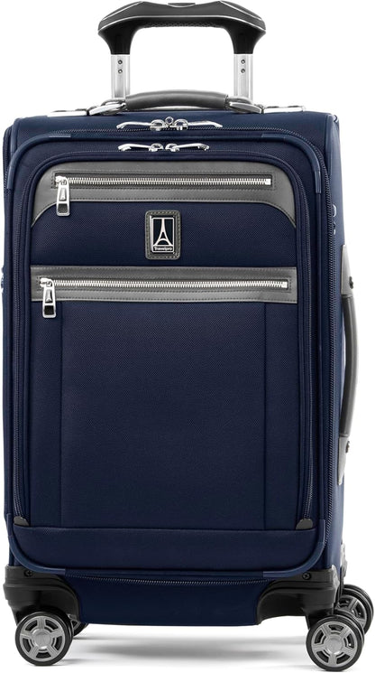 Platinum Elite Softside Expandable Carry on Luggage, 8 Wheel Spinner Suitcase, USB Port, Suiter, Men and Women, Shadow Black, Carry On 21-Inch