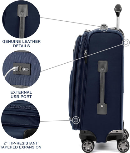 Platinum Elite Softside Expandable Carry on Luggage, 8 Wheel Spinner Suitcase, USB Port, Suiter, Men and Women, Shadow Black, Carry On 21-Inch