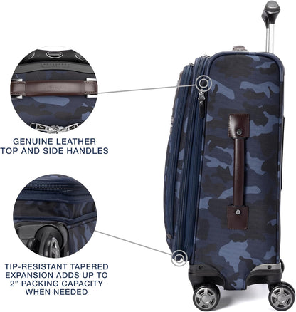 Platinum Elite Softside Expandable Carry on Luggage, 8 Wheel Spinner Suitcase, USB Port, Suiter, Men and Women, Shadow Black, Carry On 21-Inch