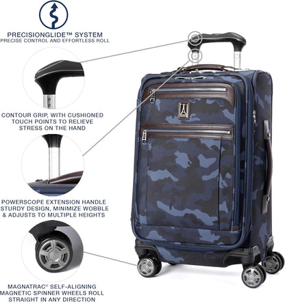 Platinum Elite Softside Expandable Carry on Luggage, 8 Wheel Spinner Suitcase, USB Port, Suiter, Men and Women, Shadow Black, Carry On 21-Inch