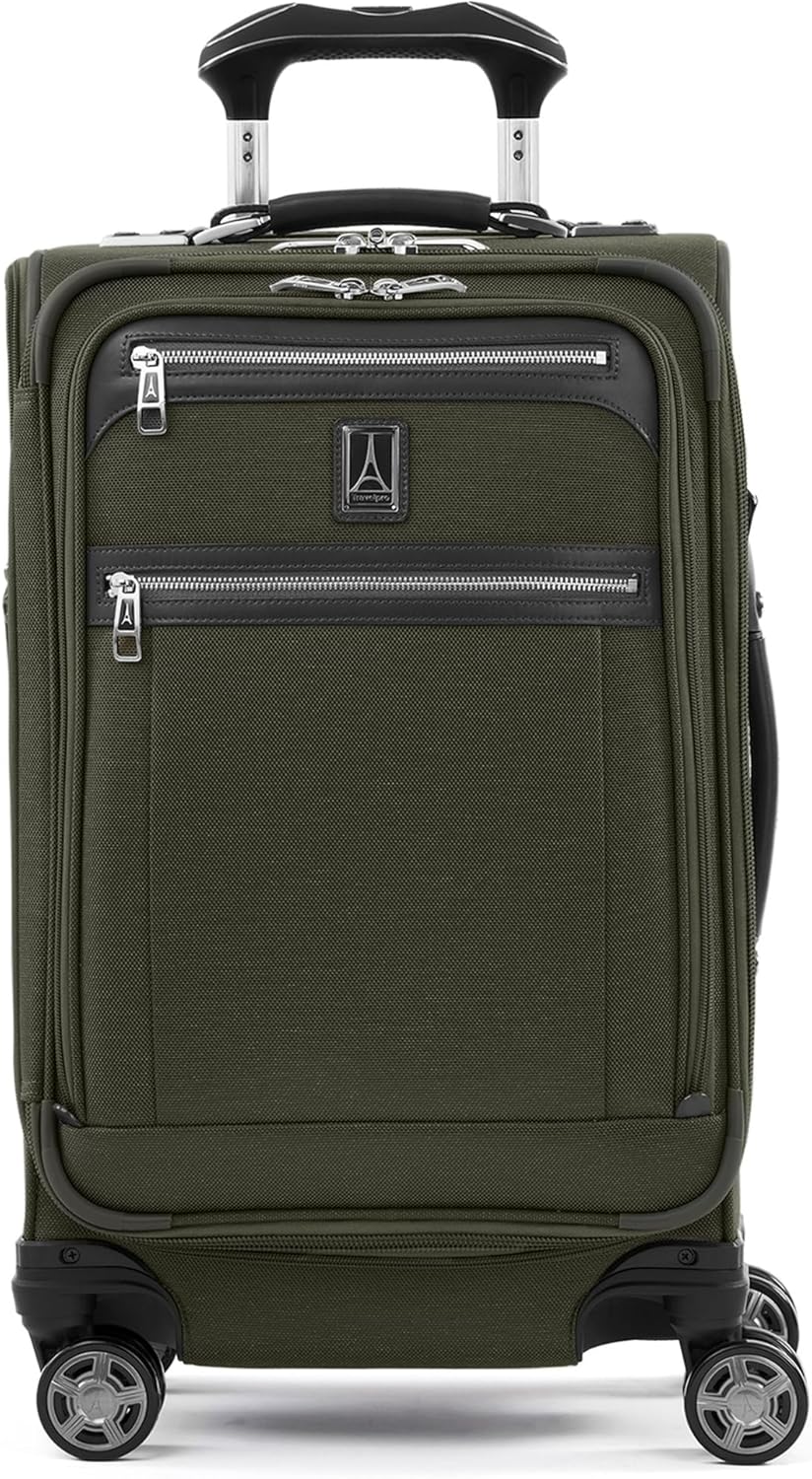 Platinum Elite Softside Expandable Carry on Luggage, 8 Wheel Spinner Suitcase, USB Port, Suiter, Men and Women, Shadow Black, Carry On 21-Inch