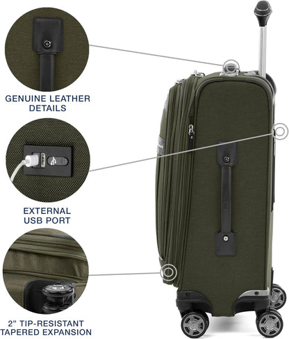 Platinum Elite Softside Expandable Carry on Luggage, 8 Wheel Spinner Suitcase, USB Port, Suiter, Men and Women, Shadow Black, Carry On 21-Inch