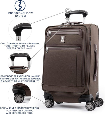 Platinum Elite Softside Expandable Carry on Luggage, 8 Wheel Spinner Suitcase, USB Port, Suiter, Men and Women, Shadow Black, Carry On 21-Inch
