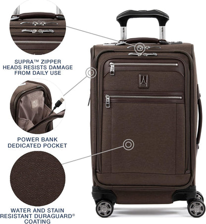 Platinum Elite Softside Expandable Carry on Luggage, 8 Wheel Spinner Suitcase, USB Port, Suiter, Men and Women, Shadow Black, Carry On 21-Inch