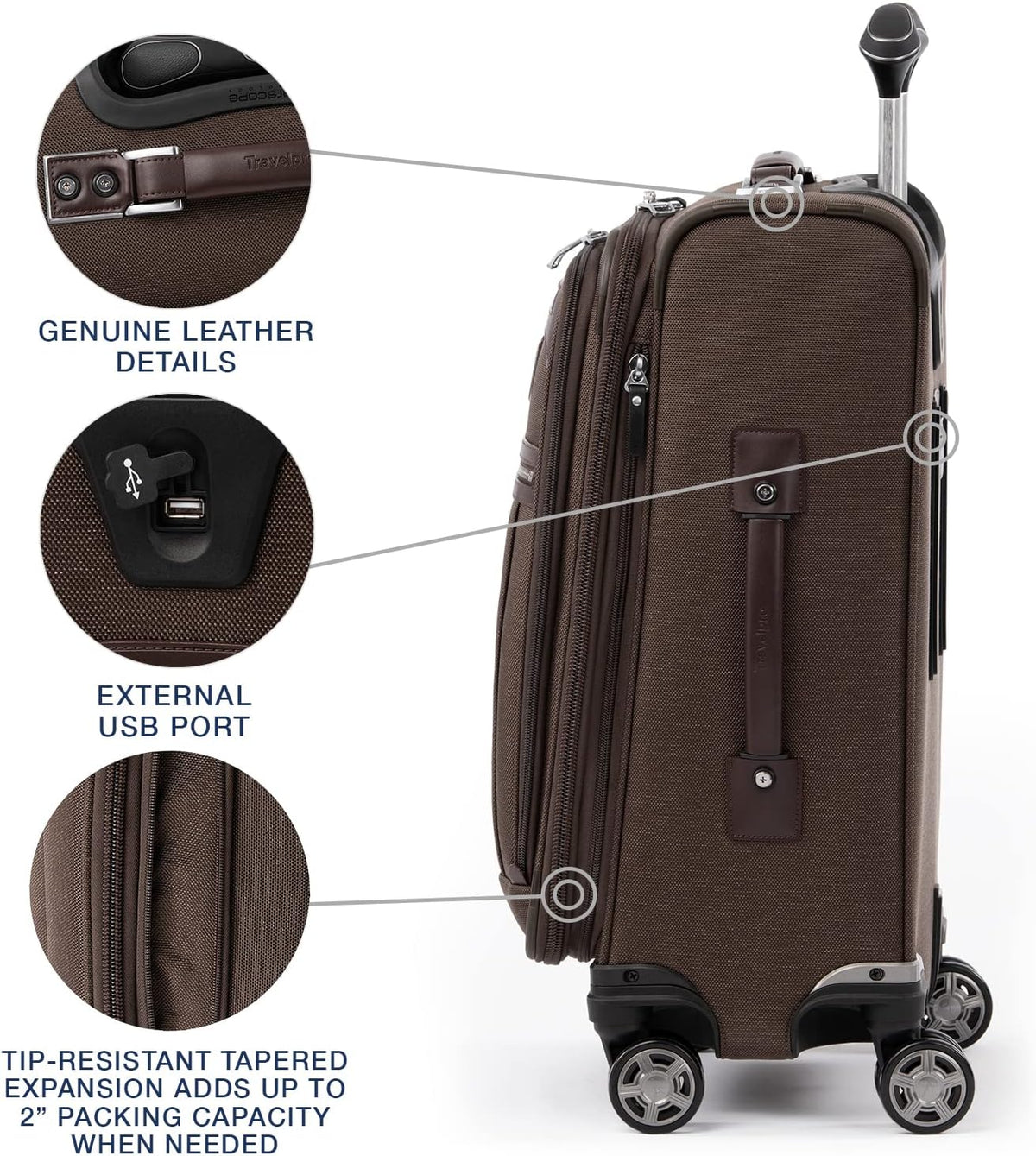 Platinum Elite Softside Expandable Carry on Luggage, 8 Wheel Spinner Suitcase, USB Port, Suiter, Men and Women, Shadow Black, Carry On 21-Inch
