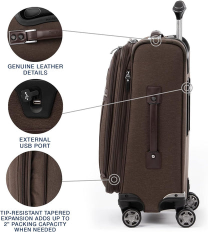Platinum Elite Softside Expandable Carry on Luggage, 8 Wheel Spinner Suitcase, USB Port, Suiter, Men and Women, Shadow Black, Carry On 21-Inch