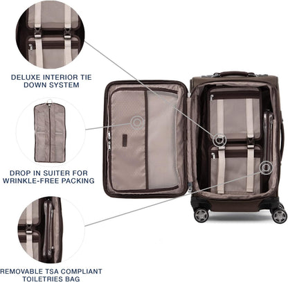 Platinum Elite Softside Expandable Carry on Luggage, 8 Wheel Spinner Suitcase, USB Port, Suiter, Men and Women, Shadow Black, Carry On 21-Inch
