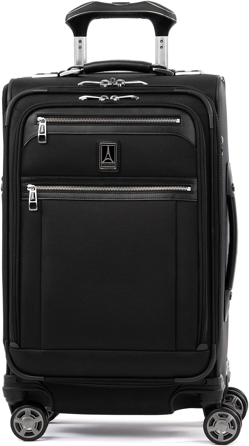 Platinum Elite Softside Expandable Carry on Luggage, 8 Wheel Spinner Suitcase, USB Port, Suiter, Men and Women, Shadow Black, Carry On 21-Inch