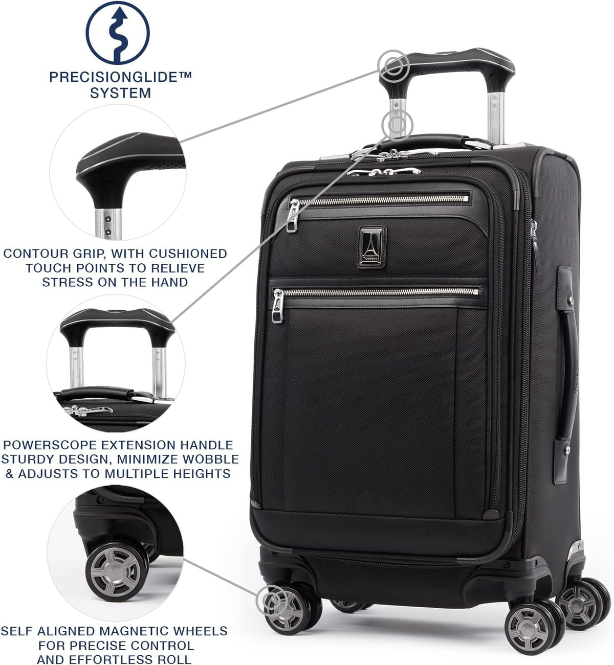Platinum Elite Softside Expandable Carry on Luggage, 8 Wheel Spinner Suitcase, USB Port, Suiter, Men and Women, Shadow Black, Carry On 21-Inch
