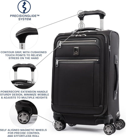 Platinum Elite Softside Expandable Carry on Luggage, 8 Wheel Spinner Suitcase, USB Port, Suiter, Men and Women, Shadow Black, Carry On 21-Inch
