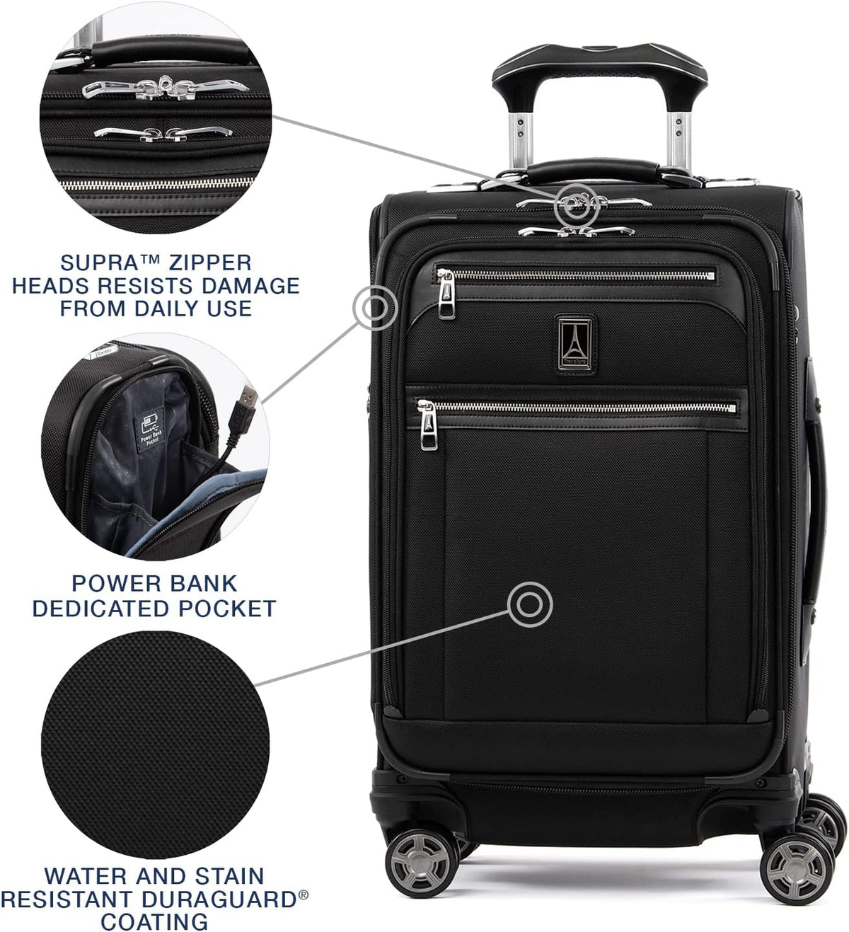 Platinum Elite Softside Expandable Carry on Luggage, 8 Wheel Spinner Suitcase, USB Port, Suiter, Men and Women, Shadow Black, Carry On 21-Inch