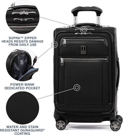 Platinum Elite Softside Expandable Carry on Luggage, 8 Wheel Spinner Suitcase, USB Port, Suiter, Men and Women, Shadow Black, Carry On 21-Inch
