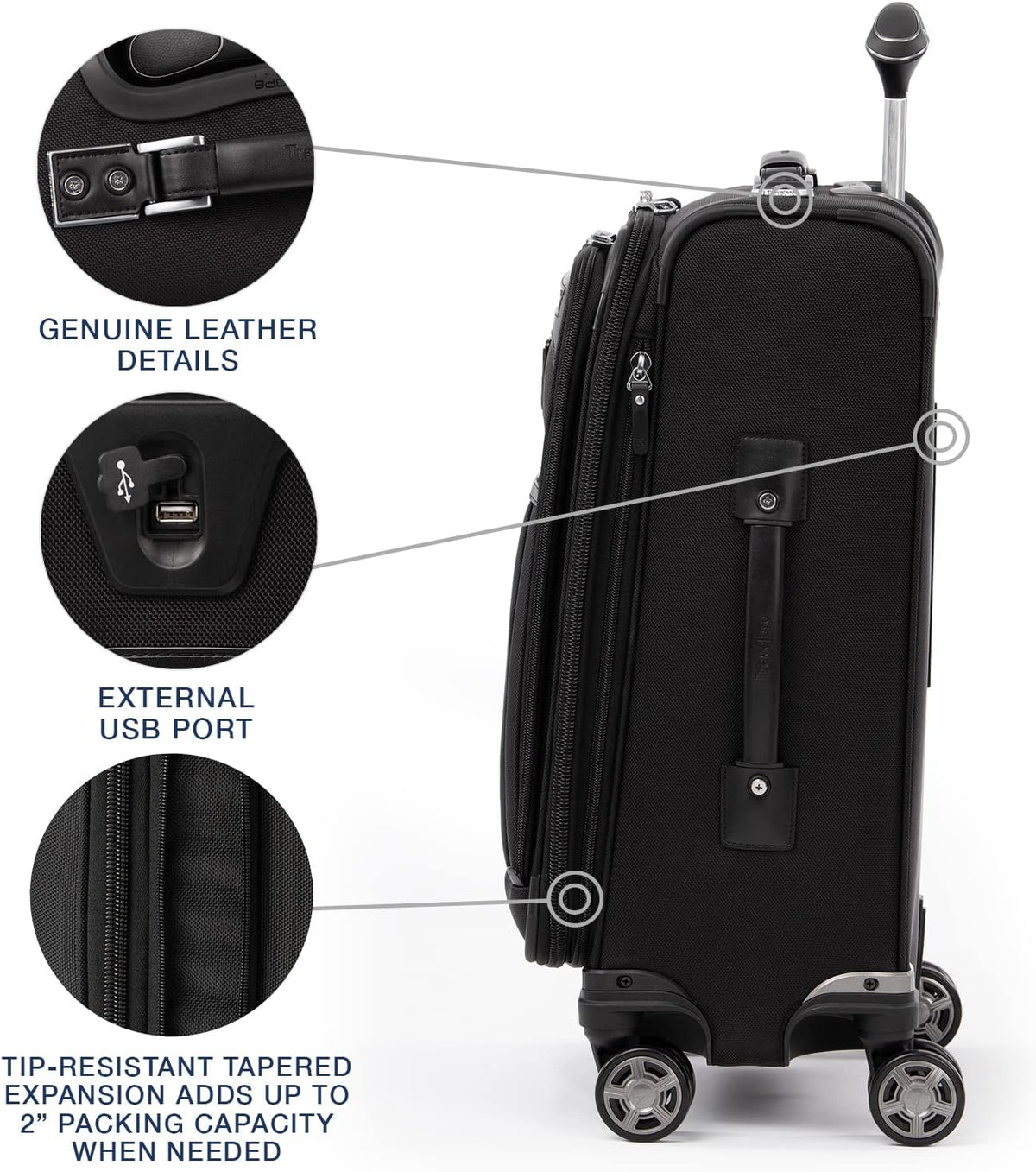 Platinum Elite Softside Expandable Carry on Luggage, 8 Wheel Spinner Suitcase, USB Port, Suiter, Men and Women, Shadow Black, Carry On 21-Inch
