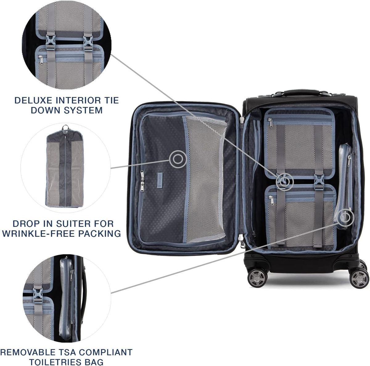 Platinum Elite Softside Expandable Carry on Luggage, 8 Wheel Spinner Suitcase, USB Port, Suiter, Men and Women, Shadow Black, Carry On 21-Inch