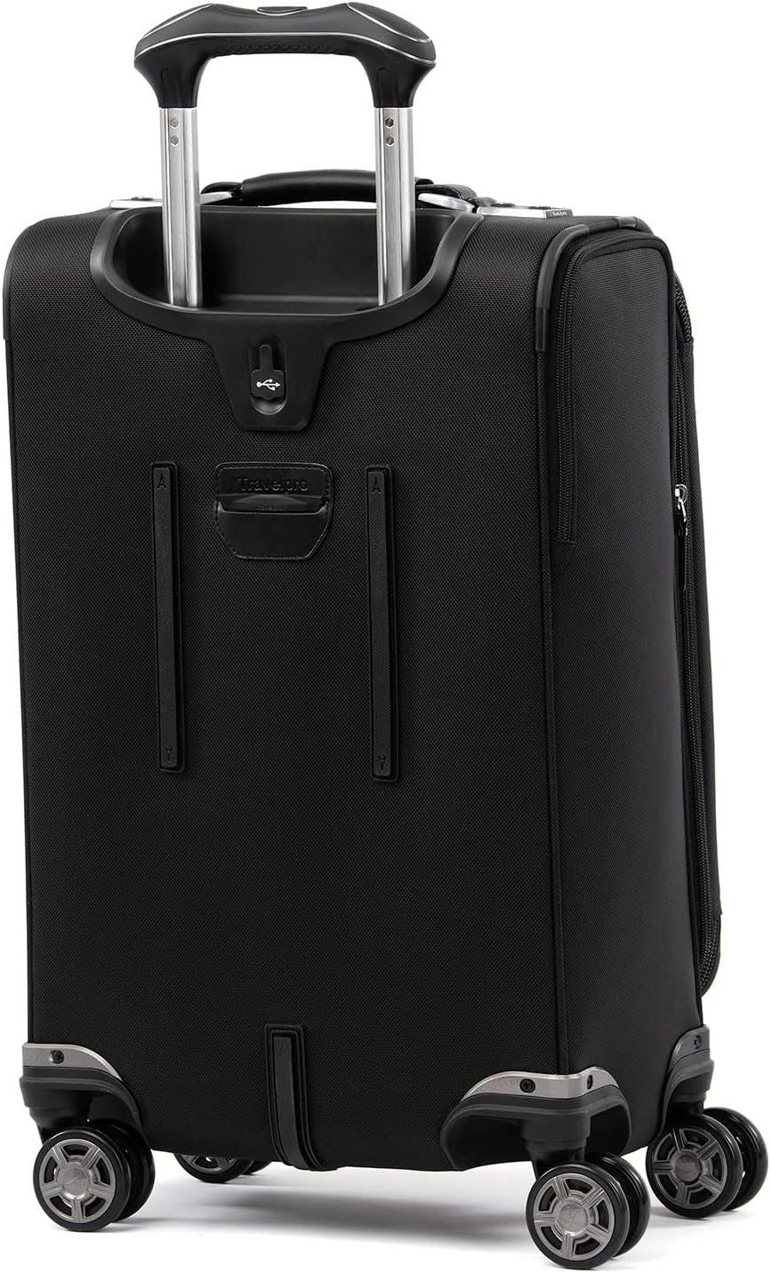 Platinum Elite Softside Expandable Carry on Luggage, 8 Wheel Spinner Suitcase, USB Port, Suiter, Men and Women, Shadow Black, Carry On 21-Inch