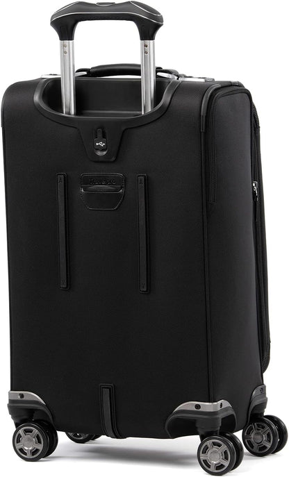 Platinum Elite Softside Expandable Carry on Luggage, 8 Wheel Spinner Suitcase, USB Port, Suiter, Men and Women, Shadow Black, Carry On 21-Inch