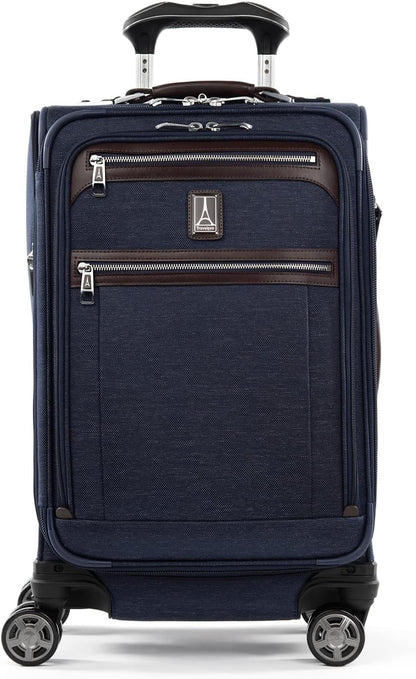 Platinum Elite Softside Expandable Carry on Luggage, 8 Wheel Spinner Suitcase, USB Port, Suiter, Men and Women, Shadow Black, Carry On 21-Inch