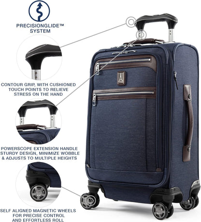 Platinum Elite Softside Expandable Carry on Luggage, 8 Wheel Spinner Suitcase, USB Port, Suiter, Men and Women, Shadow Black, Carry On 21-Inch