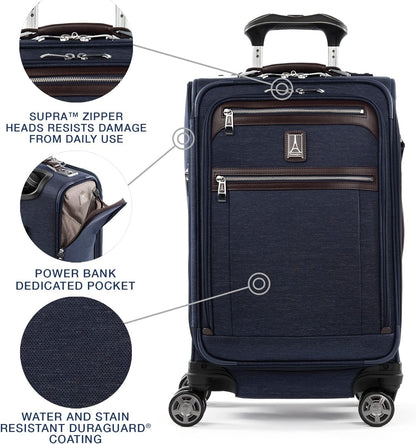 Platinum Elite Softside Expandable Carry on Luggage, 8 Wheel Spinner Suitcase, USB Port, Suiter, Men and Women, Shadow Black, Carry On 21-Inch