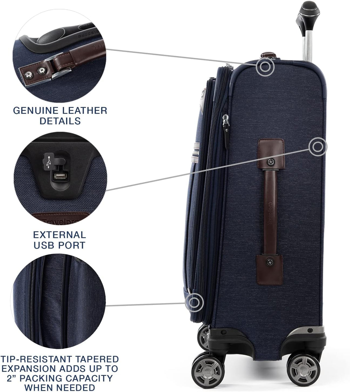 Platinum Elite Softside Expandable Carry on Luggage, 8 Wheel Spinner Suitcase, USB Port, Suiter, Men and Women, Shadow Black, Carry On 21-Inch