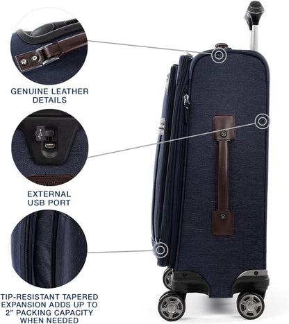 Platinum Elite Softside Expandable Carry on Luggage, 8 Wheel Spinner Suitcase, USB Port, Suiter, Men and Women, Shadow Black, Carry On 21-Inch