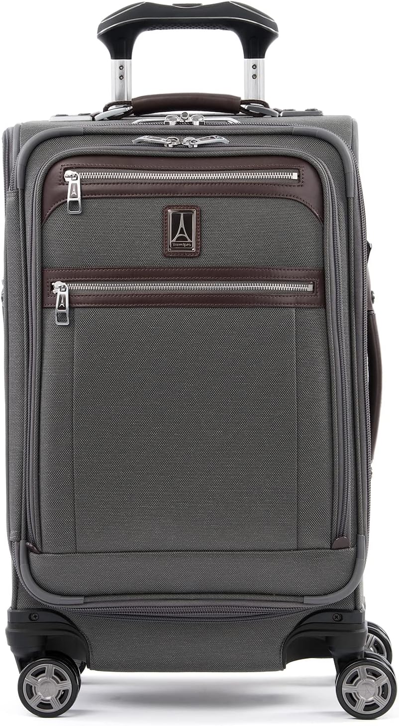 Platinum Elite Softside Expandable Carry on Luggage, 8 Wheel Spinner Suitcase, USB Port, Suiter, Men and Women, Shadow Black, Carry On 21-Inch