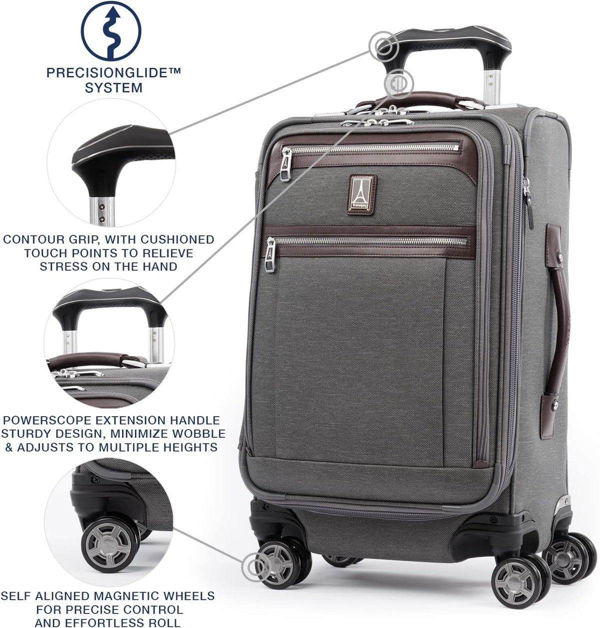 Platinum Elite Softside Expandable Carry on Luggage, 8 Wheel Spinner Suitcase, USB Port, Suiter, Men and Women, Shadow Black, Carry On 21-Inch