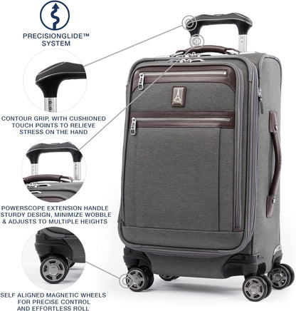 Platinum Elite Softside Expandable Carry on Luggage, 8 Wheel Spinner Suitcase, USB Port, Suiter, Men and Women, Shadow Black, Carry On 21-Inch