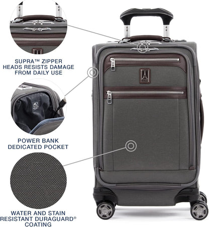 Platinum Elite Softside Expandable Carry on Luggage, 8 Wheel Spinner Suitcase, USB Port, Suiter, Men and Women, Shadow Black, Carry On 21-Inch