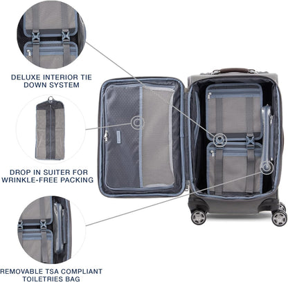 Platinum Elite Softside Expandable Carry on Luggage, 8 Wheel Spinner Suitcase, USB Port, Suiter, Men and Women, Shadow Black, Carry On 21-Inch