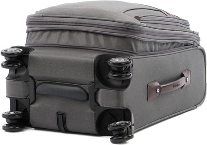 Platinum Elite Softside Expandable Carry on Luggage, 8 Wheel Spinner Suitcase, USB Port, Suiter, Men and Women, Shadow Black, Carry On 21-Inch